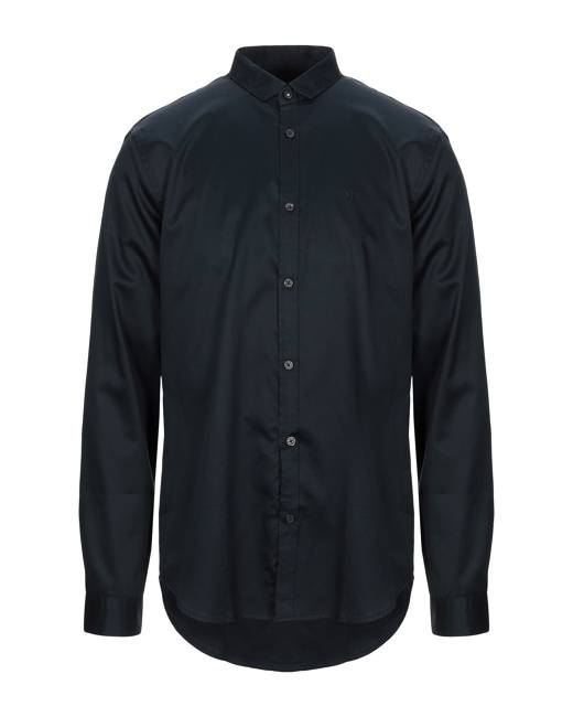 AX ARMANI EXCHANGE mens Long Sleeve Logo Collar Stretch Cotton Button Down  Shirt, Black, Large US at  Men's Clothing store