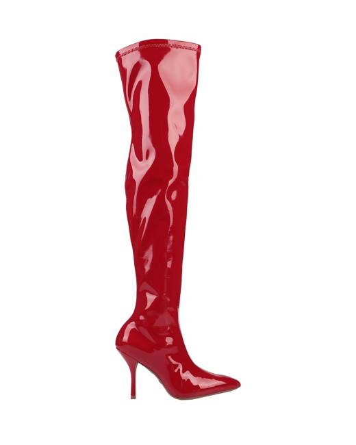 Red leather high on sale boots