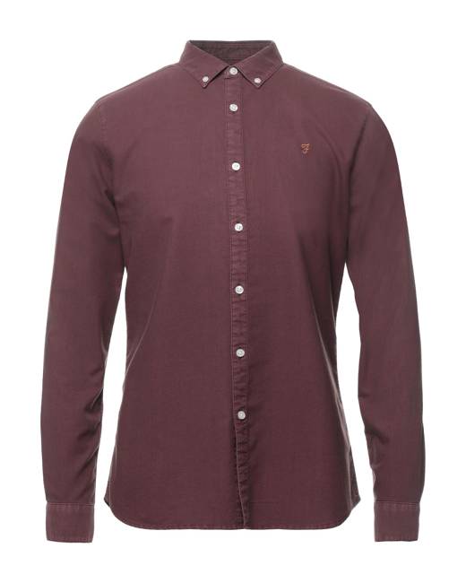 Farah Brewer Check Long Sleeve Shirt in Burgundy and Navy-Red