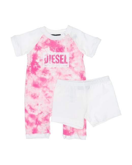 Diesel pastel pink jersey one-piece jumpsuit with bubble allover for babies