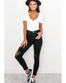 Showpo Tammy Skinny Jeans in Black Denim - 10 (M) Jeans