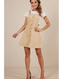 beige pinafore dress