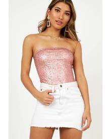 Showpo Love Me Tender Bodysuit in Blush Sequin - 10 (M) Crop Tops