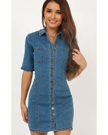 Showpo Shes A Vision denim dress in mid wash - 6 (XS) Casual Dresses