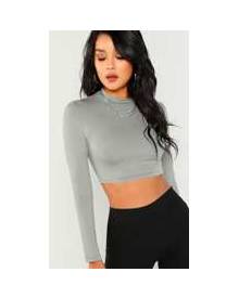 Urban Threads Petite seamless long sleeve sports crop top in charcoal