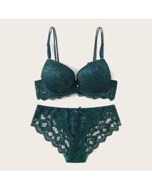 ASOS DESIGN Sara vintage lace underwire satin bra in dark green