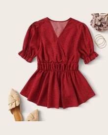 ROMWE Speckled Print Puff Sleeve Peplum Top