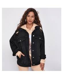 ROMWE Drop Shoulder Ripped Oversized Denim Jacket