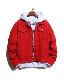 Red mens jean on sale jacket