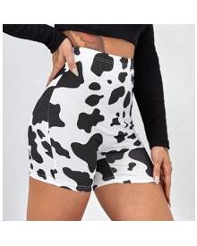 ROMWE Cow Print Biker Shorts