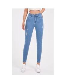 ROMWE High Waist Ripped Crop Skinny Jeans