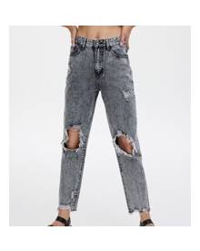 ROMWE High Waist Ripped Raw Hem Cropped Jeans