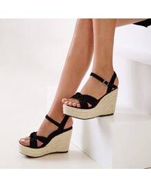 ROMWE Open Toe Cross Strap Espadrille Wedges