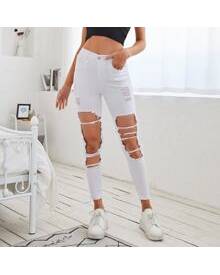 ROMWE High Waist Ripped Skinny Crop Jeans