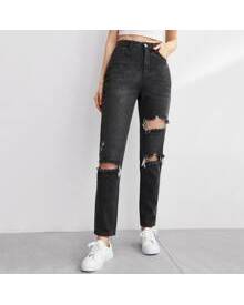 ROMWE Solid Ripped Jeans