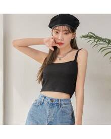 ROMWE Solid Spaghetti Strap Crop Cami Top