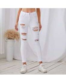 ROMWE High Waist Ripped Crop Jeans