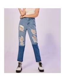 ROMWE Colorblock Ripped Jeans