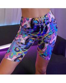 ROMWE Holographic Print Biker Shorts