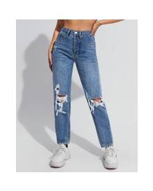 ROMWE High Waist Ripped Jeans