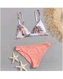 ROMWE Tropical Print Bikini Swimsuit