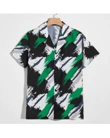 ROMWE Guys All Over Print Button Front Shirt