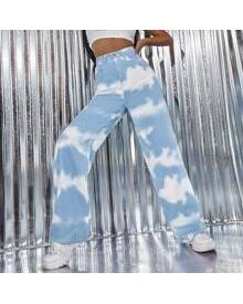 ROMWE High Waist Tie Dye Wide Leg Jeans