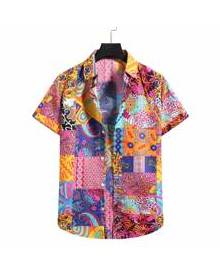 ROMWE Guys Paisley Patchwork Button Front Shirt