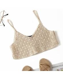 ROMWE Solid Crochet Crop Cami Top