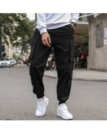 ROMWE Guys Flap Pocket Solid Cargo Pants