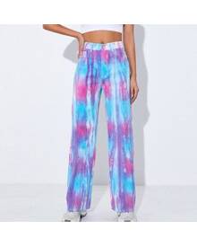 ROMWE Tie Dye Zipper Fly Wide Leg Jeans