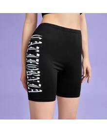 ROMWE Letter Biker Shorts