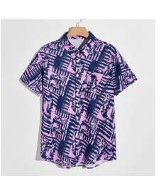 ROMWE Guys All Over Print Button Front Shirt