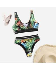 ROMWE Tropical Graphic Bikini Swimsuit
