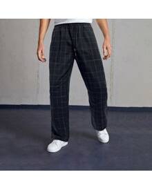 ROMWE Guys Plaid Top-stitching Drawstring Pants