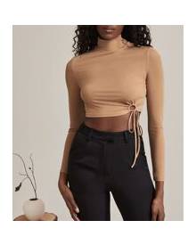 ROMWE Drawstring Turtleneck Crop Tee