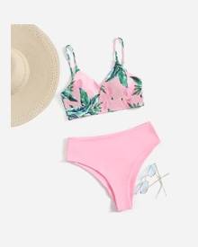 ROMWE Tropical Pattern Bikini Swimsuit