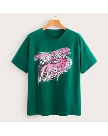 ROMWE Letter Car Graphic Tee