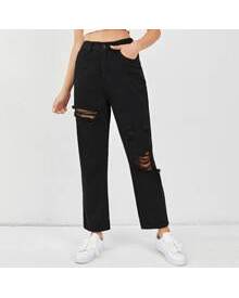 ROMWE Solid Ripped Jeans