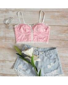 ROMWE Satin Lace Trim Longline Bralette