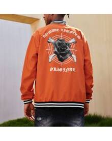 ROMWE Guys Floral & Skeleton Graphic Button Front Baseball Jacket