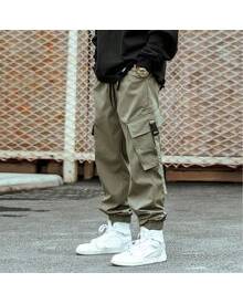 ROMWE Guys Flap Pocket Drawstring Cargo Pants