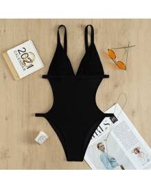 2pack Fluid Pattern Ring Linked One Piece Swimsuit & Beach Skirt