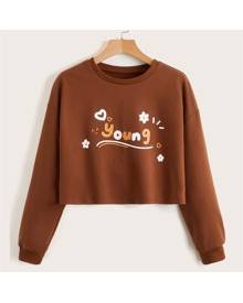 ROMWE Letter Floral & Heart Graphic Crop Tee