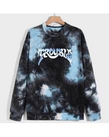 ROMWE Guys Letter Tie Dye Sweatshirt