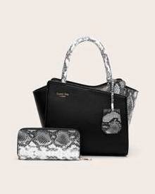 ROMWE 2pcs Satchel Bag With Snakeskin Purse