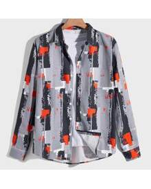 ROMWE Guys All Over Print Button Front Shirt