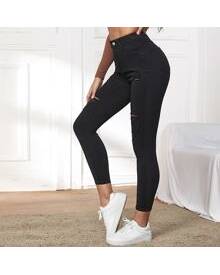 ROMWE High Stretch Ripped Crop Skinny Jeans