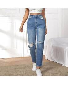 ROMWE High Waist Ripped Mom Cropped Jeans