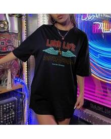 ROMWE Letter Wings Graphic Oversized Tee